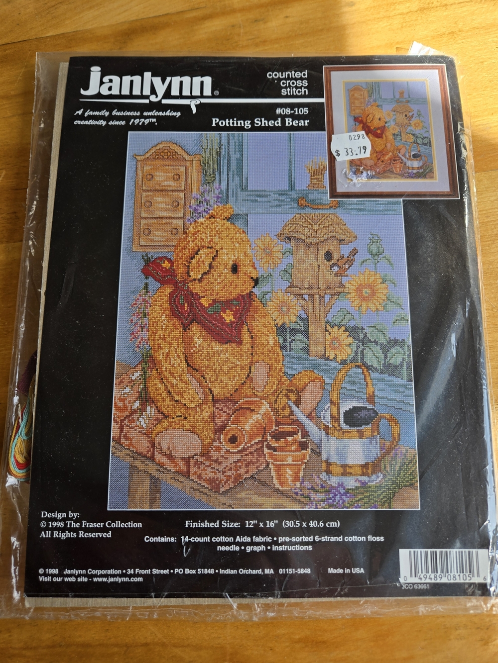 Janlynn Potting Shed Bear Cross Stitch Kit - Yellow & Brown
